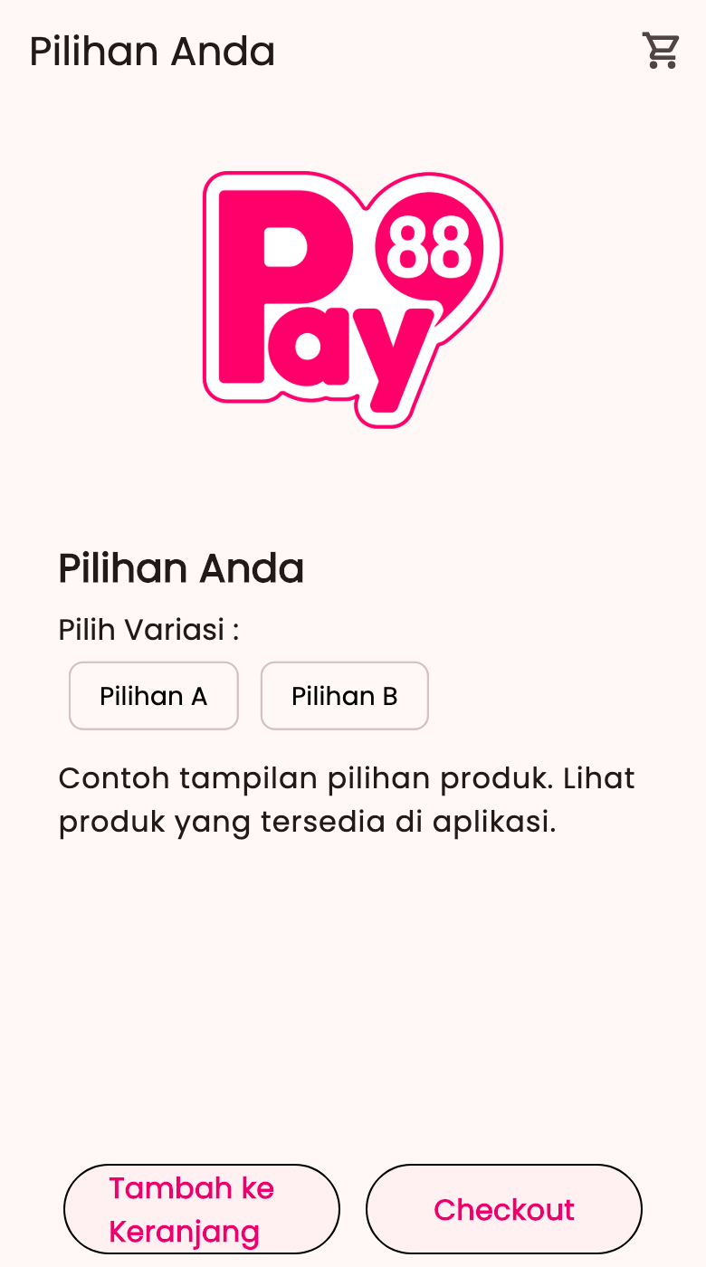 Contoh tampilan pilihan produk di Pay88